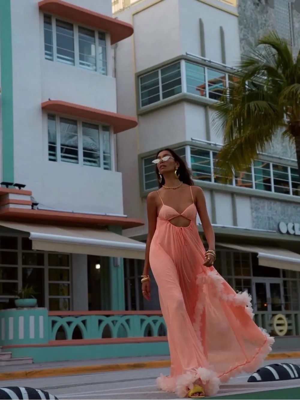 For love & lemons Lottie drape maxi dress in peach S nwt